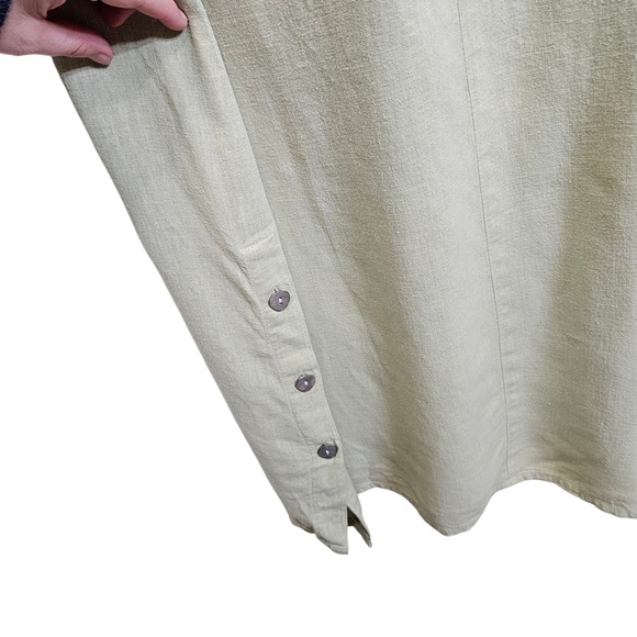 Studio Ease Linen Maxi Dress Peasant Garden Green Pocketed Button Vintage 90s 14 - Picture 7 of 10